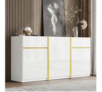 Elégant buffet moderne, Buffet bas 3 portes et 2 tiroirs, 160x40x78 cm, Buffet bahut pour salon, salles à manger et entrées, Blanc
