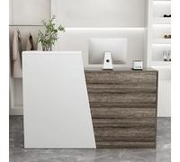 Élégant bureau en bois avec tiroirs et étagères, parfait pour les cliniques et les magasins de détail, espace de réception élégant design moderne pour plus de professionnalisme