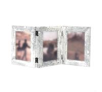Élégant cadre photo pliable à 3 sections avec trois sections à charnière, finition grain de bois pour affichage de photos de bureau moderne ou traditionnel, façade de protection transparente