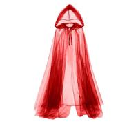 Élégant Capital à Capuche Longue Ponchos Écharpe Polyester Respirant Cape Nue pour Mariée Mariage Plage Événement Costume Accessoire Capuche Cloak en Maille, rouge, 150 cm