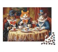 Elegant Cat Tea Party Colourful Cats Having Tea Party 1000 Pcs Jigsaw for Adults & Kids Unique Challenging Fun Activity 52x38cm/1000pcs