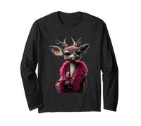 Élégant cerf Portrait Tendance Animal vin Rouge biche Graphique Manche Longue