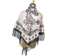 Élégant châle pour robe de soirée - Écharpe légère - Couleur unie - Style ethnique - Avec pompons creux - Long foulard pour bras, gris, Taille unique