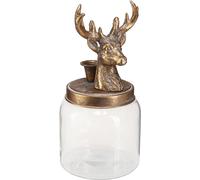 Elégant chandelier de style antique avec motif de tête de cerf, doré en métal et verre, 26cm, pour une décoration d'ambiance et des occasions festives