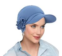 Élégant chapeau chimio à visière pour femme - Turban élastique avec bord doux et souple - Pour perte de cheveux - Protection solaire - Casquette de baseball, bleu jean, taille unique