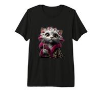 Élégant Chaton Portrait Mode Chat Rose vin Graphique Grand T-Shirt Haut de Gamme