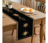 Élégant chemin de table noir avec étoiles dorées et motif floral pour décoration de salle à manger de vacances 33 x 183 cm