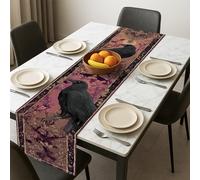 Élégant chemin de table noir corbeau - Vintage floral gothique - Décoration d'intérieur pour les réunions de famille et les fêtes de fin d'année - 33 x 183 cm