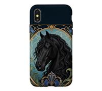 Élégant Cheval Frison Noir Style Art Nouveau Coque pour iPhone X/XS
