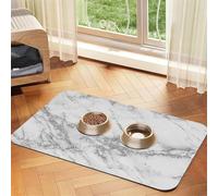 Élégant Chic Blanc Gris Argent Paillettes Marbre,Tapis d'alimentation pour Animaux de Compagnie, Sets de Table en Cuir PU pour Chats et Chiens,40x60cm