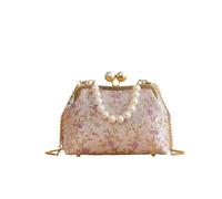 Elegant Chinese Style Embroidered Shoulder Bag with Pearl Handle - Women's Cosmetic Bag for Banquets(Style 6)