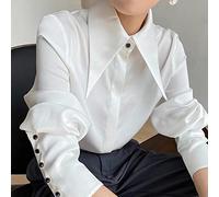 Élégant col Rabattu Chemise en Soie Femme Automne Vintage Satin Femmes Blouse Blanc à Manches Longues Dames Chemises Hauts