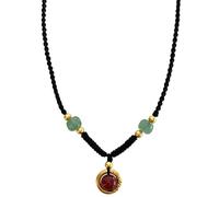 Élégant collier avec pendentif en agate rouge avec perles vertes, cordon noir réglable et crochet doré, polyester + agate rouge, sans pierre précieuse