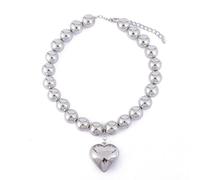 Élégant collier avec pendentif en forme de cœur exagéré gothique en acrylique CCB Big Ball Bead Chain Collier pour femme Collier ras du cou court Bijoux et dates, Silver, Comme décrit, Comme décrit.