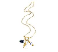 Élégant collier avec pendentif en forme de myrtille et de perles d'imitation, texture en acier inoxydable, convient pour les femmes à la mode, Acier titane