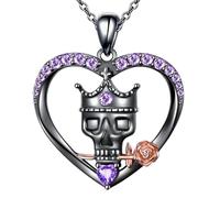 Élégant collier avec pendentif gothique en alliage avec pendentif tête de mort cœur et rose