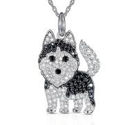 Élégant collier avec pendentif Husky pour femme - Bijoux en forme de chien noir et blanc étincelant avec strass, cadeau pour les amateurs de husky et les amateurs d'animaux domestiques