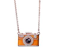 Élégant collier d'appareil photo en cuivre avec fonction de projection en 100 langues - Chaîne réglable pour exploration culturelle - Collier unique de démarrage de conversation, taille unique, Comme