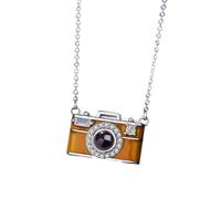 Élégant collier d'appareil photo en cuivre avec fonction de projection en 100 langues - Chaîne réglable pour exploration culturelle - Collier unique de démarrage de conversation, taille unique, Comme