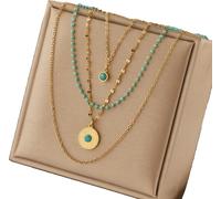 Élégant collier multiple en acier chirurgical 316L, or et bleu, lot de 4 pièces