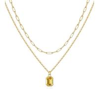 Élégant collier plaqué or 18 carats, chaîne unique à double couche, créative, pierre de décembre, bijoux de cou, bijoux avec pierres de naissance, standard, Acier allié, Cristal