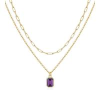 Élégant collier plaqué or 18 carats, chaîne unique à double couche, créative, pierre de décembre, bijoux de cou, bijoux avec pierres de naissance, standard, Acier allié, Cristal