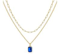 Élégant collier plaqué or 18 carats, chaîne unique à double couche, créative, pierre de décembre, bijoux de cou, bijoux avec pierres de naissance, standard, Acier allié, Cristal