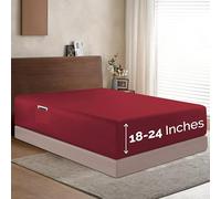 Elegant Comfort 1500 Premium Hotel Quality 18-24 inches Deep - Extra Deep Pocket Single Fitted Sheet for High Mattress, Luxury and Softest, Smart Pocket - Wrinkle Free, Queen, Burgundy