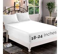 Elegant Comfort 1500 Premium Quality Fitted Sheet Ultra Soft 18-24 inch Extra Deep Pocket - Single Fitted Sheet for High Mattress - Wrinkle Free with Smart Storage Pockets, King, White