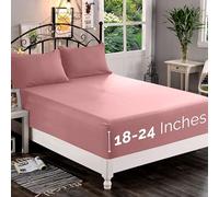 Elegant Comfort 1500 Premium Quality Fitted Sheet Ultra Soft 18-24 inch Extra Deep Pocket - Single Fitted Sheet for High Mattress - Wrinkle Free with Smart Storage Pockets, Queen, Dusty Rose