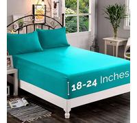 Elegant Comfort 1500 Premium Quality Fitted Sheet Ultra Soft 18-24 inch Extra Deep Pocket - Single Fitted Sheet for High Mattress - Wrinkle Free with Smart Storage Pockets, Queen, Turquoise