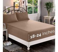 Elegant Comfort 1500 Premium Quality Fitted Sheet Ultra Soft 18-24 inch Extra Deep Pocket - Single Fitted Sheet for High Mattress - Wrinkle Free with Smart Storage Pockets, California King, Taupe