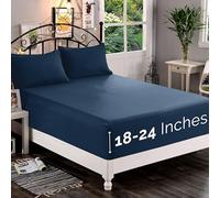 Elegant Comfort 1500 Premium Quality Fitted Sheet Ultra Soft 18-24 inch Extra Deep Pocket - Single Fitted Sheet for High Mattress - Wrinkle Free with Smart Storage Pockets, King, Navy Blue