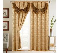 Elegant Comfort 2 Rideaux Jacquard avec cantonnière Cascade Fixe,137 x 213 cm, doré/Caramel