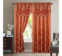 Elegant Comfort Aurora Lot de 2 Rideaux Aspect Jacquard avec cantonnière Rouge Rouille 137 x 213 cm