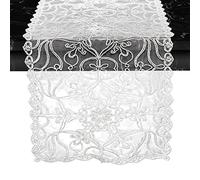 Elegant Comfort Chemin de Table brodé Ingrid - Écharpe de Commode pour la Maison et la Salle à Manger - Décoration de Table en Dentelle pour intérieur et extérieur - 33 x 91 cm - Blanc
