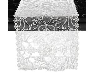 Elegant Comfort Chemin de Table brodé Ingrid - Écharpe de Commode pour la Maison et la Salle à Manger - Décoration de Table en Dentelle pour intérieur et extérieur - 33 x 91 cm - Blanc