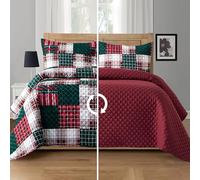 Elegant Comfort Couette réversible 3 pièces à Carreaux en Patchwork - Couvre-lit Doux avec taies d'oreiller Assorties, Coutures épaisses de qualité supérieure pour Toutes Les Saisons, lit Simple XL,