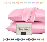 Elegant Comfort Ensemble de 2 taies d'oreiller en Satin Soyeux et Luxueux pour Une Peau et des Cheveux Plus sains, Fermeture éclair dissimulée et Joliment emballée, Ensemble de taies d'oreiller en