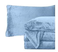 Elegant Comfort Ensemble de draps 4 pièces en Flanelle Velours Pelucheux, de qualité supérieure, Confortable, Chaud, Antistatique, sans Boulochage - Poches Profondes - Grand lit, Bleu Denim