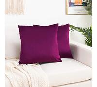 Elegant Comfort Lot de 2 Housses de Coussin décoratives carrées en Velours Doux de Couleur Unie pour canapé, Chambre à Coucher, Voiture, 50,8 x 50,8 cm, Aubergine/Violet