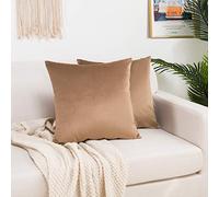 Elegant Comfort Lot de 2 Housses de Coussin décoratives carrées en Velours Doux de Couleur Unie pour canapé, Chambre à Coucher, Voiture, 50 x 50 cm, Taupe uni