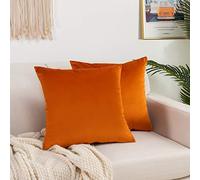 Elegant Comfort Lot de 2 Housses de Coussin décoratives carrées en Velours Doux de Couleur Unie pour canapé, Chambre à Coucher, Voiture, 50,8 x 50,8 cm, Orange