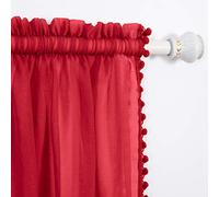 Elegant Comfort Lot de 2 Panneaux de Rideaux Semi-Transparents à Pompons avec Passe-Tringle de 5,1 cm - Rideaux Transparents Solides pour Salon, Chambre à Coucher, 152,4 x 213,4 cm (l x L), Rouge