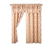 Elegant Comfort Lot de 2 rideaux à motif treillis marocain, aspect jacquard avec cantonnière plissée attachée, avec passe-tringle de 5,1 cm pour chambre à coucher, salon (137 x 213,4 cm de long, beige