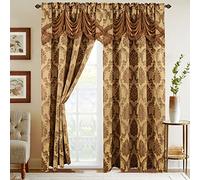 Elegant Comfort Lot de 2 Rideaux Aspect Jacquard avec cantonnière Cascade attachée, 137,2 x 213,4 cm, doré/Taupe