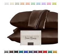 Elegant Comfort Lot de 2 taies d'oreiller en Satin Soyeux et Luxueux pour Une Peau et des Cheveux Plus sains, Fermeture éclair dissimulée et Joliment emballée, très Grand lit, Marron Chocolat