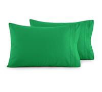 Elegant Comfort Lot de 2 taies d'oreiller Ultra Douces en Microfibre 1500 de qualité hôtelière Double brossée, Infroissable, très Grand lit, Vert émeraude