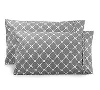 Elegant Comfort Lot de 2 taies d'oreiller Ultra Douces en Microfibre de qualité hôtelière 1500 de qualité hôtelière Double brossée, Infroissable, Taille Standard/Grand lit, Motif Bloomingdale Gris