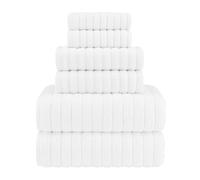 Elegant Comfort Lot de 6 Serviettes de Bain 100% Coton côtelé Turc, Toucher de qualité supérieure, séchage Rapide, très absorbantes, 2 Serviettes de Bain, 2 essuie-Mains et 2 débarbouillettes, Blanc